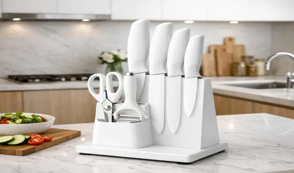kitchen knife set ceramic white