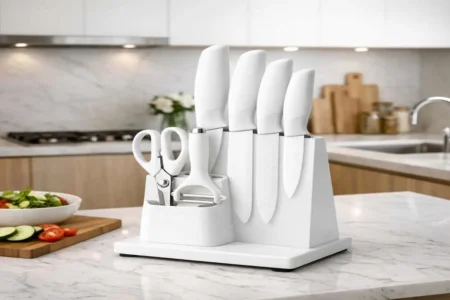 kitchen knife set ceramic white