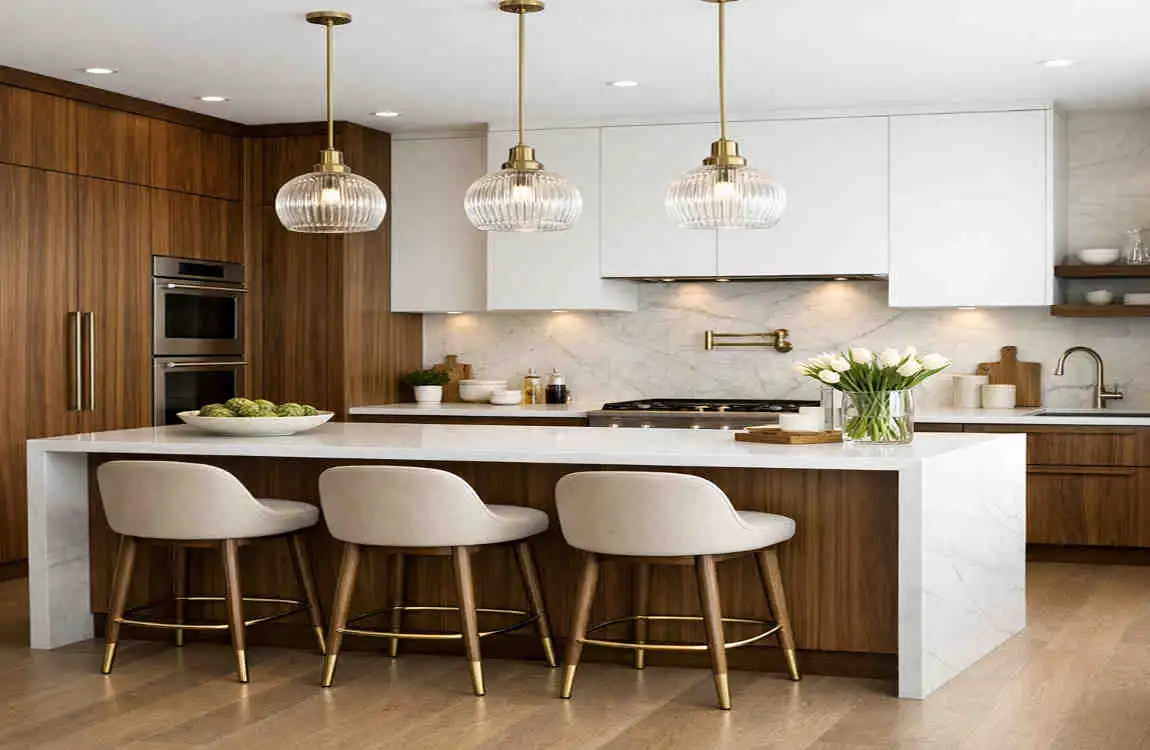 walnut and white kitchen cabinets