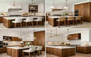 walnut and white kitchen cabinets