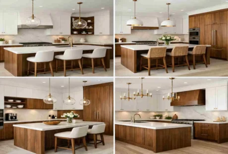 walnut and white kitchen cabinets