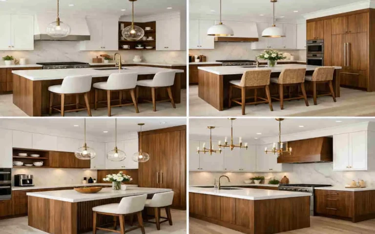 walnut and white kitchen cabinets