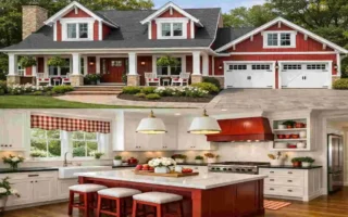 red house and white kitchen