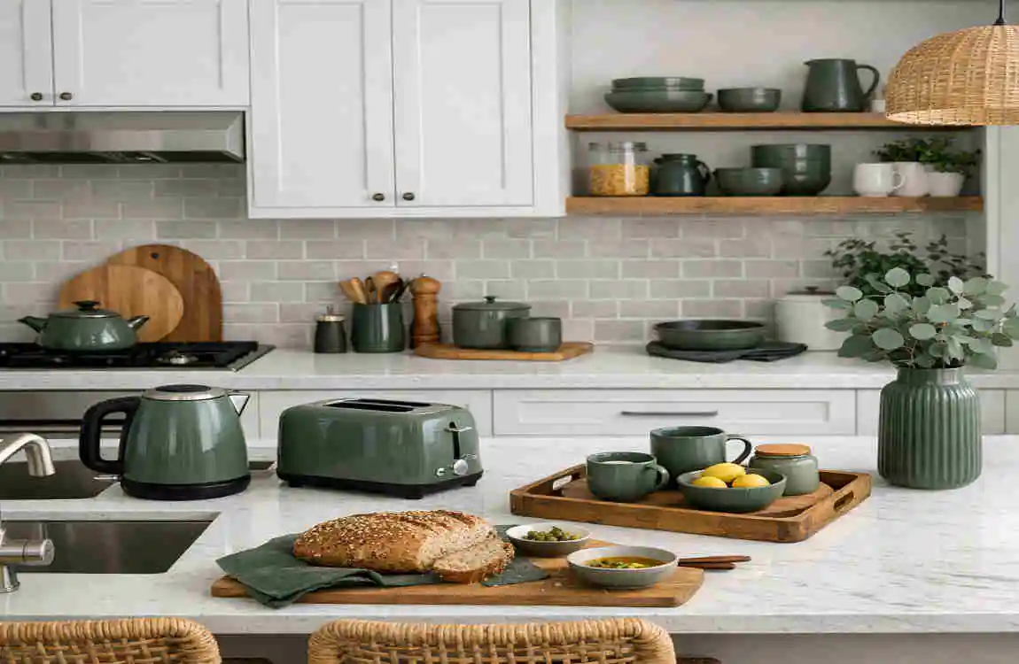 dark sage green kitchen accessories