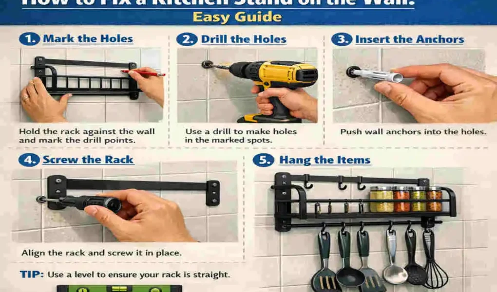 how to fix kitchen stand on wall