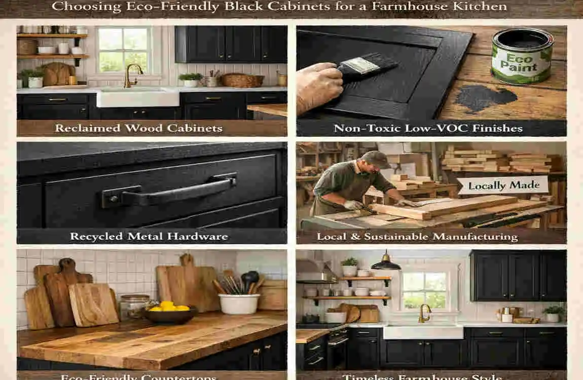 farmhouse kitchen with black cabinets
