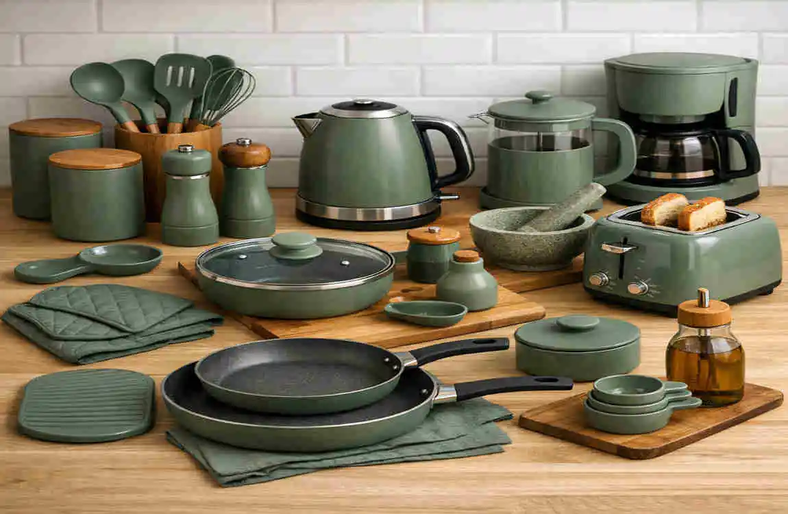 dark sage green kitchen accessories