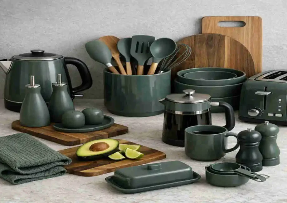 dark sage green kitchen accessories